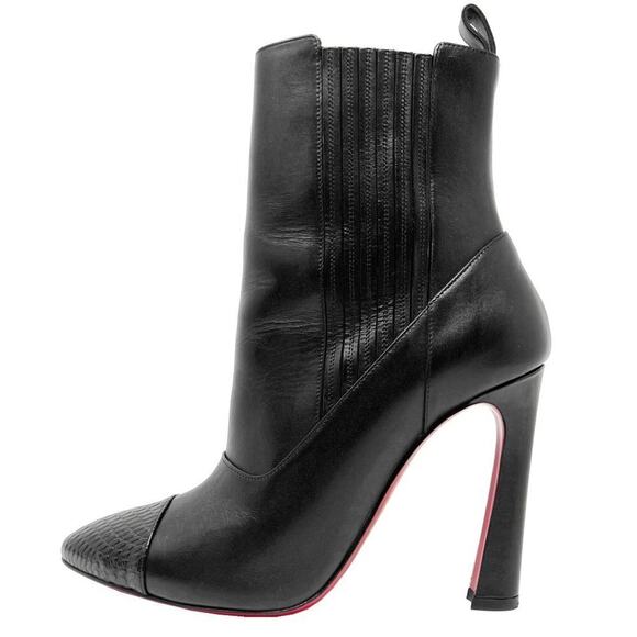 Christian Louboutin Me in the 90s Black Leather & Python Cap Toe Boots Size 37.5 - Picture 1 of 9